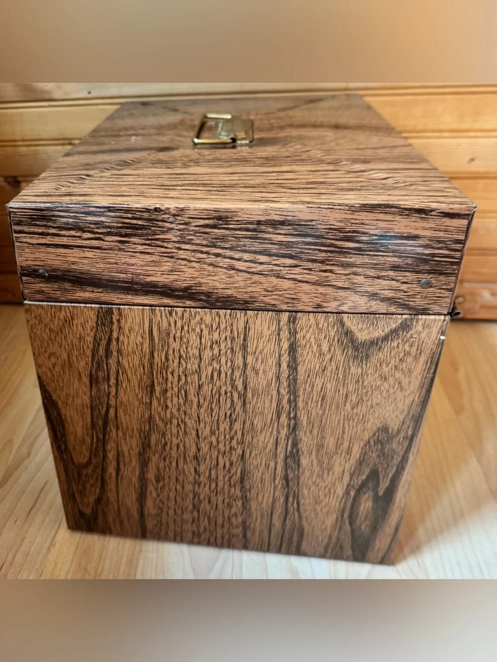 Ballonoff Porta-File VTG Mid-Century Metal Box Woodgrain Design Brass Hardware